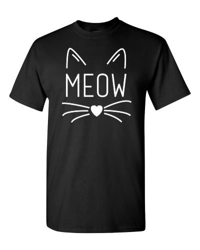 Meow on a black adult tee