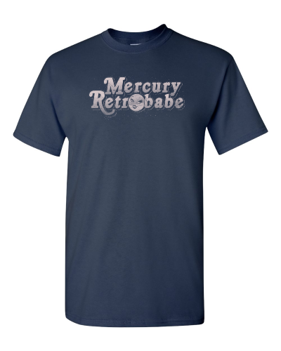 Mercury Retrobabe on a navy adult tee