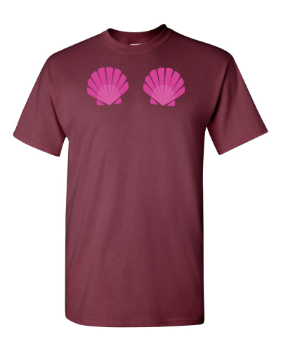 Mermaid Shells on a maroon adult tee