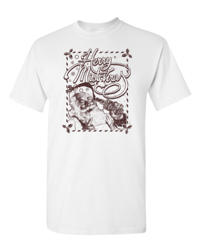 Merry Mistchras on a white adult tee