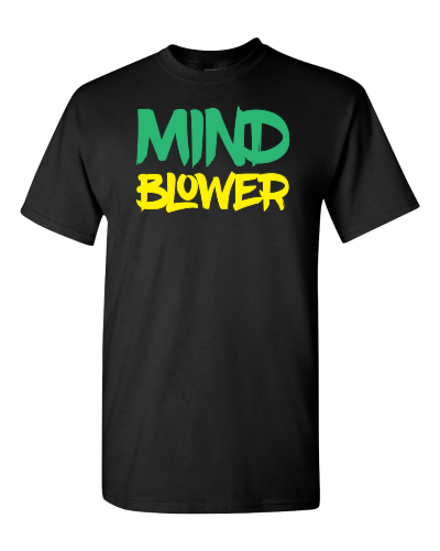 Mind Blower on a black adult tee