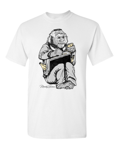 Monkey Business on a white adult tee