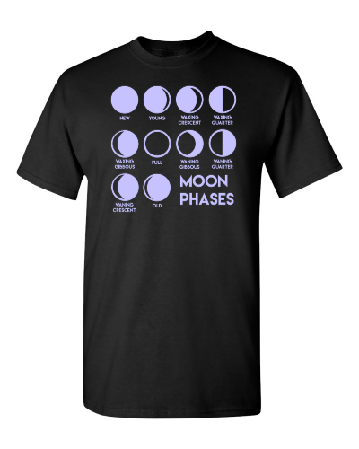 Moon Phases on a black adult tee