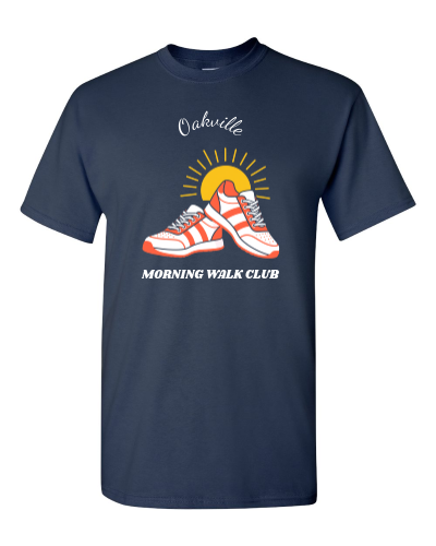 Morning Walk Club on a navy adult tee