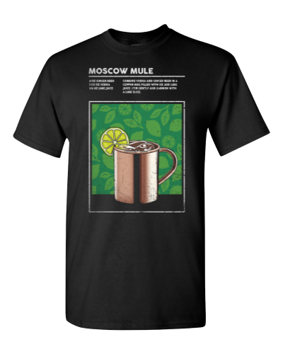 Moscow Mule Cocktail on a black adult tee