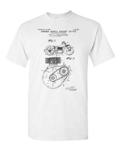Motorcycle Patent on a white adult tee