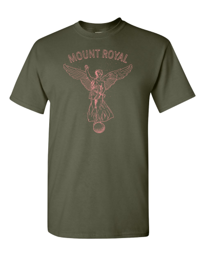 Mount Royal on a military green adult tee