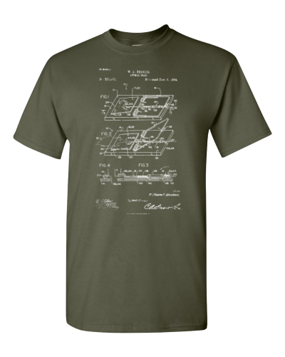 Mouse Trap Patent on a military green adult tee