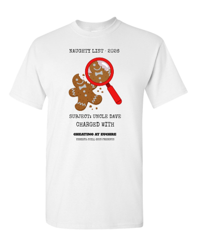 Naughty List Case File on a white adult tee