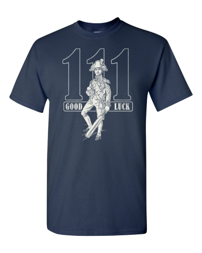 Nelson 111 Cricket on a navy adult tee