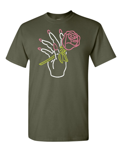 Neon Nail Salon Hand on a military green adult tee