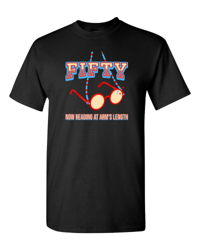 Now Reading at Arm's Length on a black adult tee