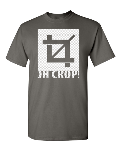 Oh Crop on a charcoal adult tee