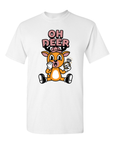 Oh Deer Ring Surprise on a white adult tee