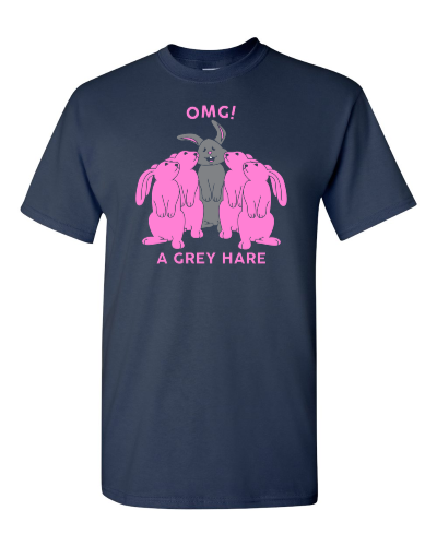OMG a Grey Hare on a navy adult tee