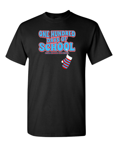 One Hundred Days, One Mitten on a black adult tee