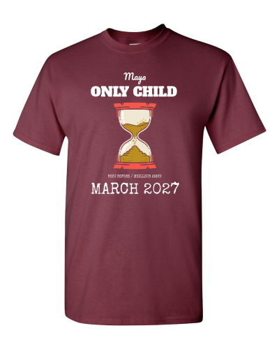 Only Child, Best Before on a maroon adult tee