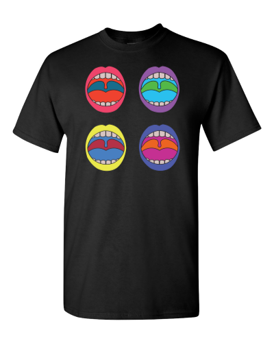 Open Wide Lips on a black adult tee