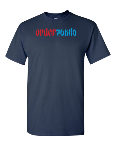 Order Chaos on a navy adult tee