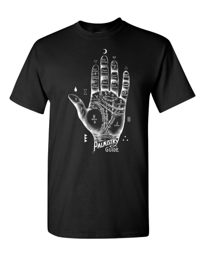 Palmistry Guide on a black adult tee