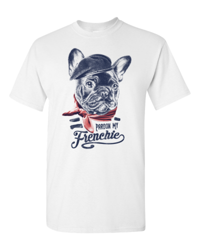Pardon My Frenchie on a white adult tee