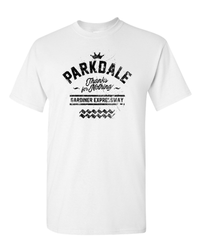 Parkdale on a white adult tee