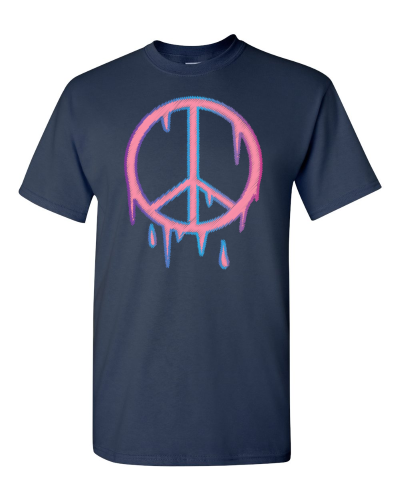 Peace Out Drip on a navy adult tee