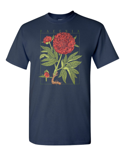 Peony Botanical on a navy adult tee