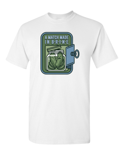 Pickle Jar Couple on a white adult tee