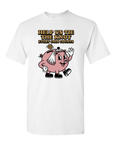 Piggy Bank Bride on a white adult tee
