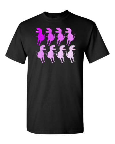 Pink Dino Pattern on a black adult tee