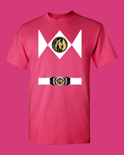 Pink Ranger Hero Shirt on a heliconia adult tee