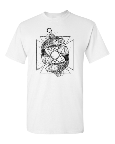 Pisces Zodiac Sketch on a white adult tee