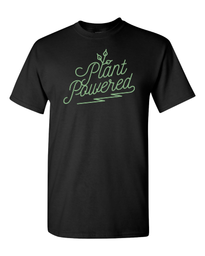 Plant Powered on a black adult tee