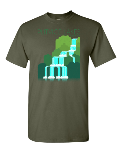 Plitvice Lakes on a military green adult tee