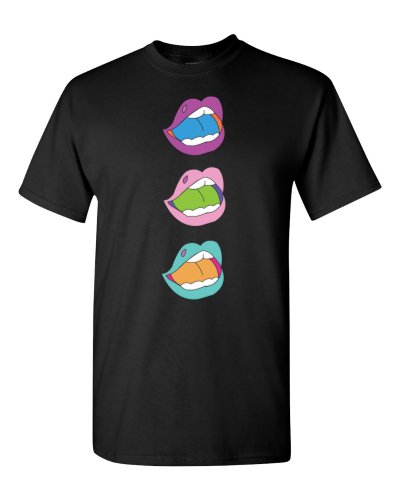 Pop Art Lips on a black adult tee