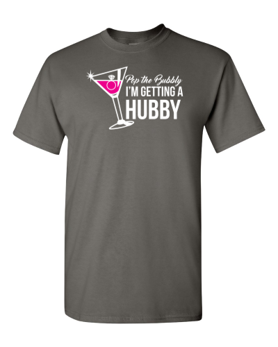 Pop the Bubbly, I'm Getting a Hubby on a charcoal adult tee