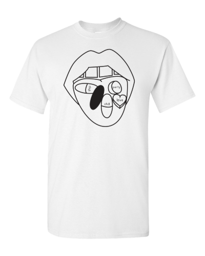 Popping Pills on a white adult tee