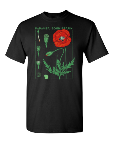 Poppy Botanical on a black adult tee