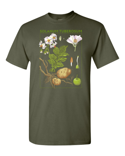 Potato Botanical on a military green adult tee