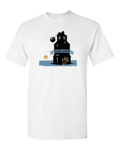 Prairie Social Grain Elevator on a white adult tee