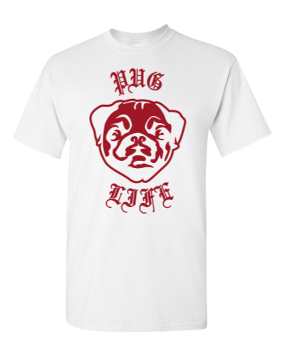 Pug Life on a white adult tee