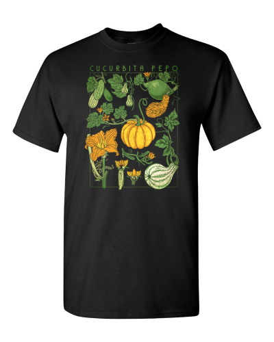 Pumpkin Botanical on a black adult tee