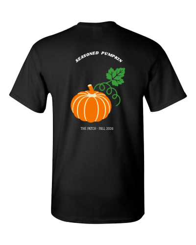 Pumpkin Patch Ranks on a black adult tee