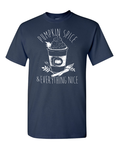 Pumpkin Spice and Everything Nice on a navy adult tee