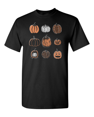 Pumpkins on a black adult tee