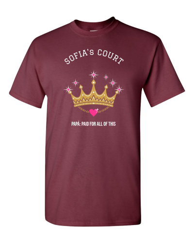 Quince Court Roll Call on a maroon adult tee