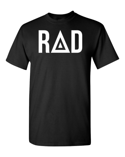 Rad on a black adult tee