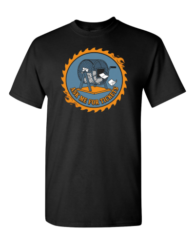 Raffle Crew Drum on a black adult tee
