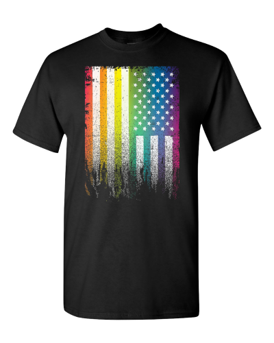 Rainbow Stars and Stripes on a black adult tee